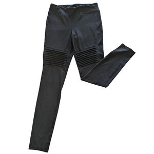 Gaiam Moto Panel Leggings – Black High-Rise Stretch Yoga Athleisure Pants Size L